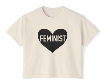 Retro Feminist Heart Crop Tee: Pigment-Dyed US Cotton