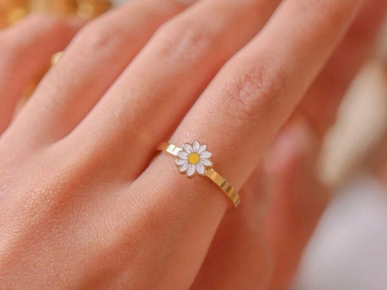 Daisy Fidget Ring Gold Fidget Ring Fidget Rings Spinner Ring Fidget Jewelry Anxiety ADHD Stress Free Shipping image 2