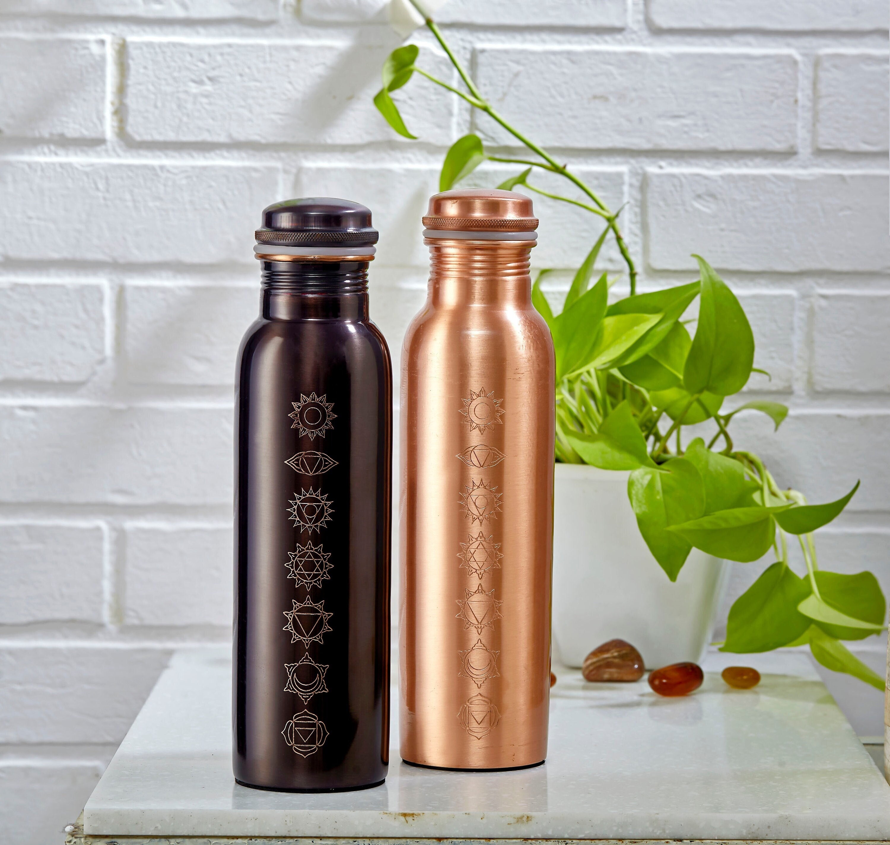 Sarveda 7 Chakra Pure Copper Water Bottle | Engraved with Chakras | Perfect for Yoga Lovers
