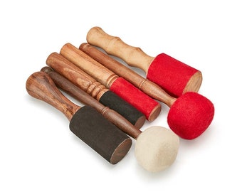Mallets with Singing Bowls | Suede wrapped around Wooden Sticks