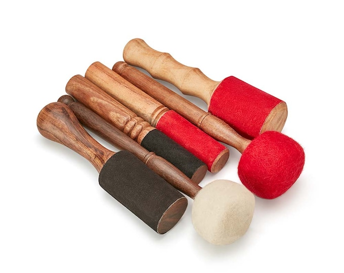 Mallets with Singing Bowls | Suede wrapped around Wooden Sticks