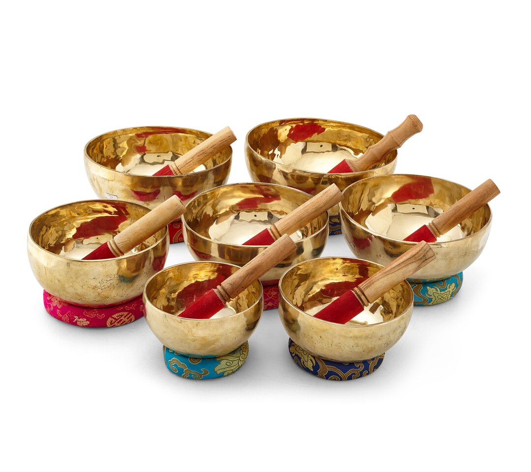 7 Chakras Handmade Singing Bowls Set for Sound Healing, Deep Relaxation