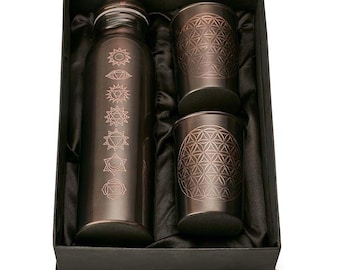 アーユルヴェーダの健康効果に優れた純銅製ウォーターボトル 950ml 2本