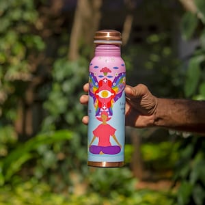 Sarveda Ayurvedic Copper Bottle with Yogic & Ethnic Indian Artwork