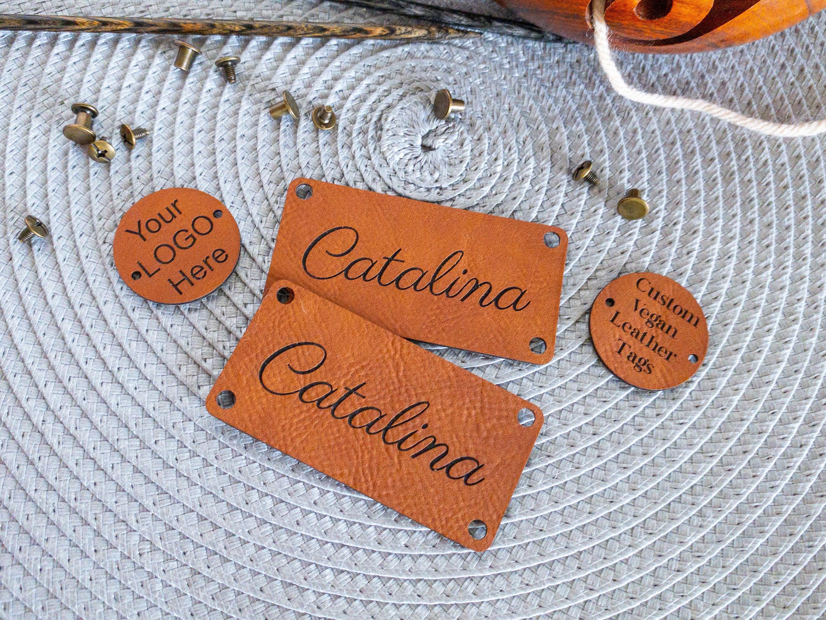 Leather Labels - Custom Faux Leather Tags for Handmade Items, with rivets,  Personalized Vegan Labels