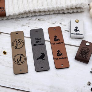 3 x 0.85 inch Crochet Tags, Custom Tags For Knits And Crochet, Faux Leather Labels For Handmade Items, Leatherette Tags With SNAP Rivets