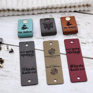 3 x 0.95 inch Crochet Tags, Custom Tags For Knits And Crochet, Faux Leather Labels For Handmade Items, Leatherette Tags With CHICAGO Rivets