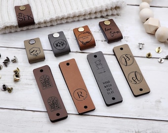 3 x 0.85 inch Crochet Tags, Custom Tags For Knits And Crochet, Faux Leather Labels For Handmade Items, Leatherette Tags With CHICAGO Rivets