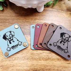 Custom Faux Leather Tags | 2" x 2" NO SEW Custom Leather Patch | Personalized Leather Tags for Handmade Items | Knit and Crochet Beanie Tags