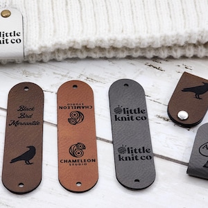 3 x 0.85 inch Crochet Tags, Custom Tags For Knits And Crochet, Faux Leather Labels For Handmade Items, Leatherette Tags With SNAP Rivets