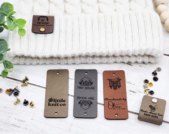 2.5 x 1 inch Crochet Tags, Custom Tags For Knits And Crochet, Faux Leather Labels For Handmade Items, Leatherette Tags With SNAP Rivets