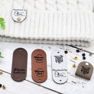 2.5 x 1 inch Crochet Tags, Custom Tags For Knits And Crochet, Faux Leather Labels For Handmade Items, Leatherette Tags With SNAP Rivets