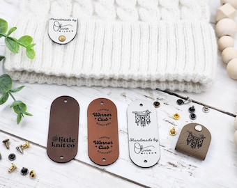 2.5 x 1 inch Crochet Tags, Custom Tags For Knits And Crochet, Faux Leather Labels For Handmade Items, Leatherette Tags With SNAP Rivets