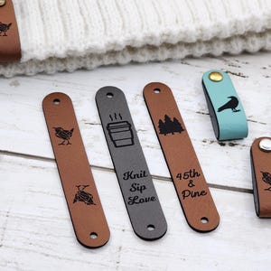 3 x 0.5 inch Crochet Tags, Custom Tags For Knits And Crochet, Faux Leather Labels For Handmade Items, Leatherette Tags With SNAP Rivets