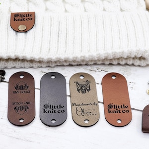 2.5 x 1 inch Crochet Tags, Custom Tags For Knits And Crochet, Faux Leather Labels For Handmade Items, Leatherette Tags With CHICAGO Rivets