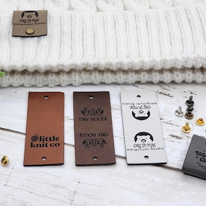 2.5 x 1 inch Crochet Tags, Custom Tags For Knits And Crochet, Faux Leather Labels For Handmade Items, Leatherette Tags With SNAP Rivets