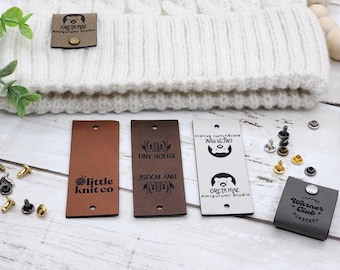 2.5 x 1 inch Crochet Tags, Custom Tags For Knits And Crochet, Faux Leather Labels For Handmade Items, Leatherette Tags With SNAP Rivets
