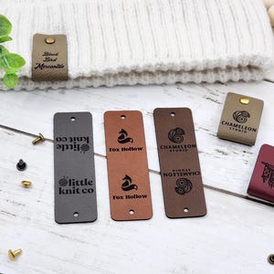 3 x 0.95 inch Crochet Tags, Custom Tags For Knits And Crochet, Faux Leather Labels For Handmade Items, Leatherette Tags With SNAP Rivets
