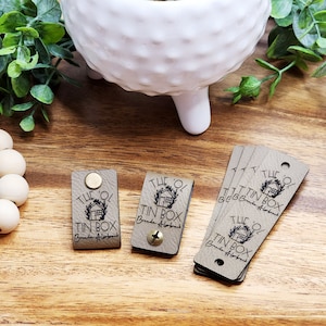 Custom Faux Leather Tags | 3" x 0.85" Rounded Corner | NO SEW Personalized Tags for Handmade Items | Knitting, Crochet, and Sewing Labels