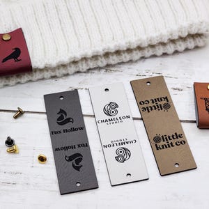 3 x 0.95 inch Crochet Tags, Custom Tags For Knits And Crochet, Faux Leather Labels For Handmade Items, Leatherette Tags With SNAP Rivets