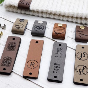 Aangepaste tags van imitatieleer | 3" x 0,85" afgeronde hoek | GEEN gepersonaliseerde tags voor handgemaakte items NAAIEN | Labels voor breien, haken en naaien