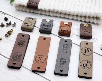 Custom Faux Leather Tags | 3" x 0.85" Rounded Corner | NO SEW Personalized Tags for Handmade Items | Knitting, Crochet, and Sewing Labels