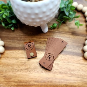 Custom Faux Leather Tags | 3" x 0.85" Rounded Corner | NO SEW Personalized Tags for Handmade Items | Knitting, Crochet, and Sewing Labels