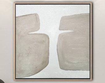 Gran pintura abstracta beige Pintura beige Pintura con textura Pintura minimalista blanca Arte minimalista Arte de pared beige Arte moderno de mediados de siglo