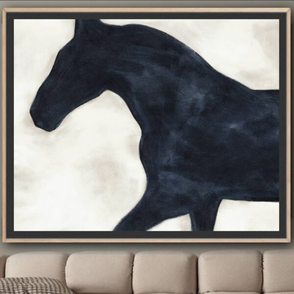 Large Original Abstract Horse Painting On Canvas Modern Abstract Fine Art Acrylic Contemporary Art Horse Canvas Black and White Wall Art
