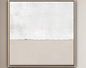 Grande toile abstraite sur toile, beige, bohème, peinture abstraite, paysage, décoration de bureau, beige, art minimaliste, moderne