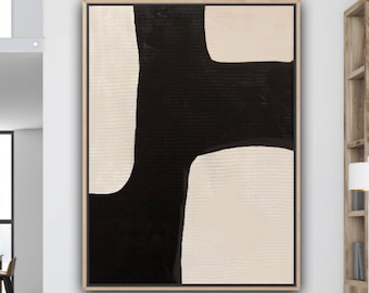 Grote originele zwart-witte abstracte schilderijen op canvas Getextureerde muurkunst Modern muurdecor Zwart-witte muurkunst Minimalistisch schilderij