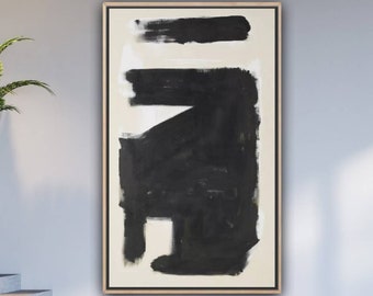 Black and White Abstract Painting Oversize Artwork Modern Minimalist Art Acrylic Painting on Canvas Modern Wall Art for Living Room Decor