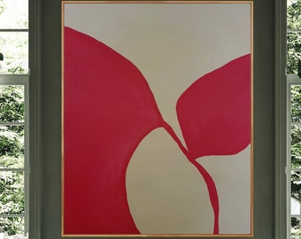 Dipinto astratto rosso extra large Arte originale Arte murale astratta rossa Dipinto rosso e beige Dipinto di foglie rosse Dipinto floreale Arte moderna