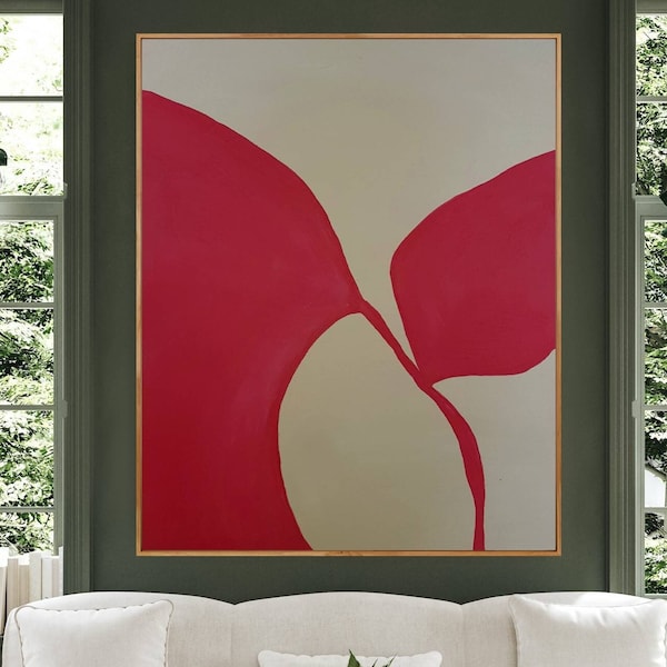 Extra Large Red Abstract Painting Original Art Red Abstract Wall Art Red and Beige Painting Red Leaves Painting Floral Painting Modern Art