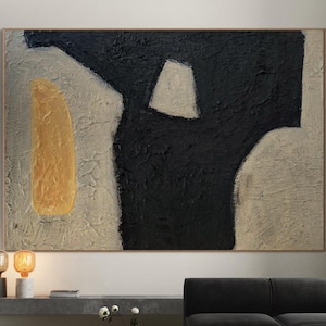 Schwarz Beige Malerei Extra Große Wand Kunst Abstrakte Malerei Original Zeitgenössische Kunst Schwarz Beige Strukturierte Kunstwerk Wabi Sabi-Moderne Kunst