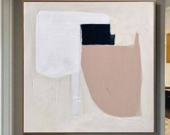 Large Neutral Beige Abstract Painting, Scandinavian Wall Art, Minimal Abstract Wall Art, Japandi Wabi-Sabi Abstract Painting for Interior