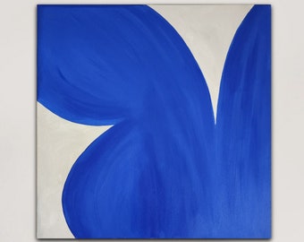 Arte de pared extragrande abstracto, arte contemporáneo, moderno de mediados de siglo, pintura azul real, pintura azul grande, arte de pared azul, pintura minimalista