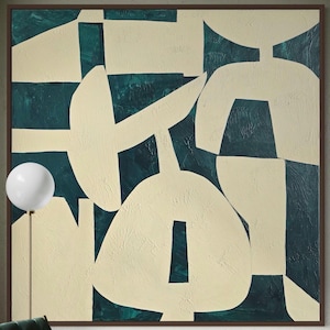 Cuadro abstracto extragrande Cuadro minimalista Cuadro abstracto verde Arte moderno de mediados de siglo Cuadro beige Cuadro texturizado original