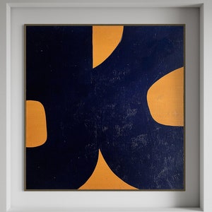 Extra Large Abstract Painting Minimalist Painting Navy Blue Abstract Painting Textured Modern Art Mustard Yellow Painting Canvas Painting