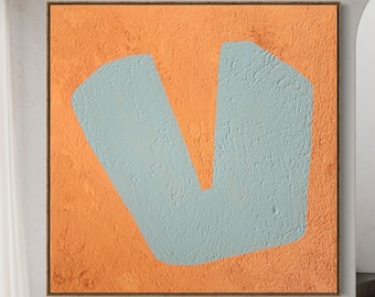 Extra Large Abstract Painting Minimalist Painting Orange Abstract Painting Mid Century Modern Art Blue Painting Original Textured Painting
