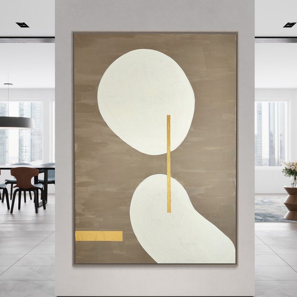 Großes beiges abstraktes Gemälde Beige Malerei Strukturgemälde Beige minimalistische Malerei Minimalistische Kunst Beige Wanddekoration Goldmalerei