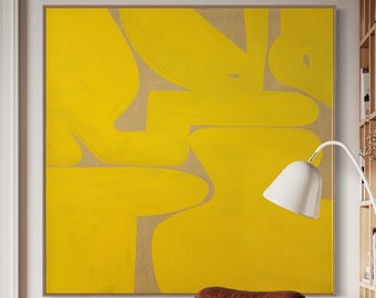Extra Large Abstract Painting Minimalist Painting Mustard Yellow Abstract Painting Mid Century Modern Art Beige Painting Canvas Painting
