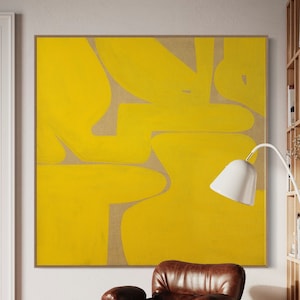 Extra Large Abstract Painting Minimalist Painting Mustard Yellow Abstract Painting Mid Century Modern Art Beige Painting Canvas Painting