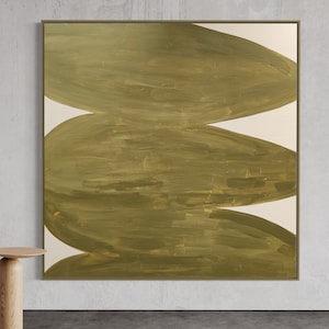 Extra Large Abstract Painting Minimalist Painting Green Abstract Painting Mid Century Modern Art Beige Painting Original Textured Painting