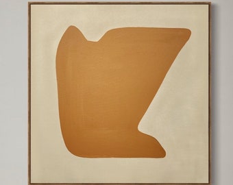 Grand tableau abstrait beige Tableau beige Tableau jaune moutarde Tableau minimaliste Art mural beige minimaliste Art moderne Mid-Century