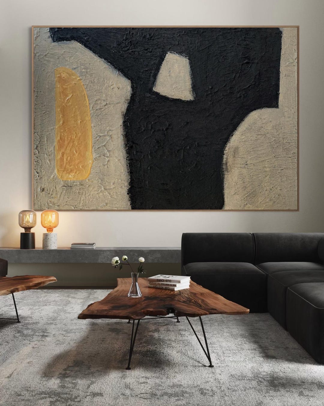 Black and Beige Painting Extra Large Wall Art Abstract Painting ...