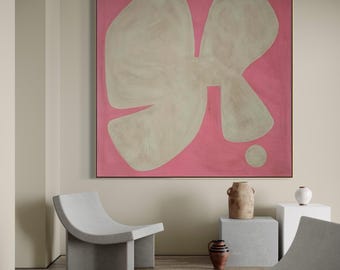 Extra Large Abstract Painting  Large Pink Abstract Painting Minimalist Modern Wall Art Beige Painting Oversized Statement Canvas Art