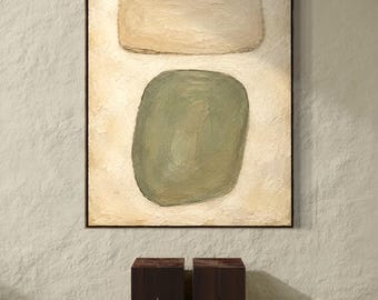 Minimalist abstract painting, textured neutral wall art, earth tone canvas art, modern organic shapes, beige sage green artwork,contemporary
