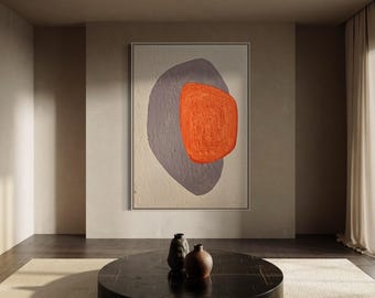 Large Textured Abstract Painting,Neutral Beige Wall Art with Bold Orange Accent,Minimal Modern Canvas Art,Warm Neutral Burnt Orange Painting