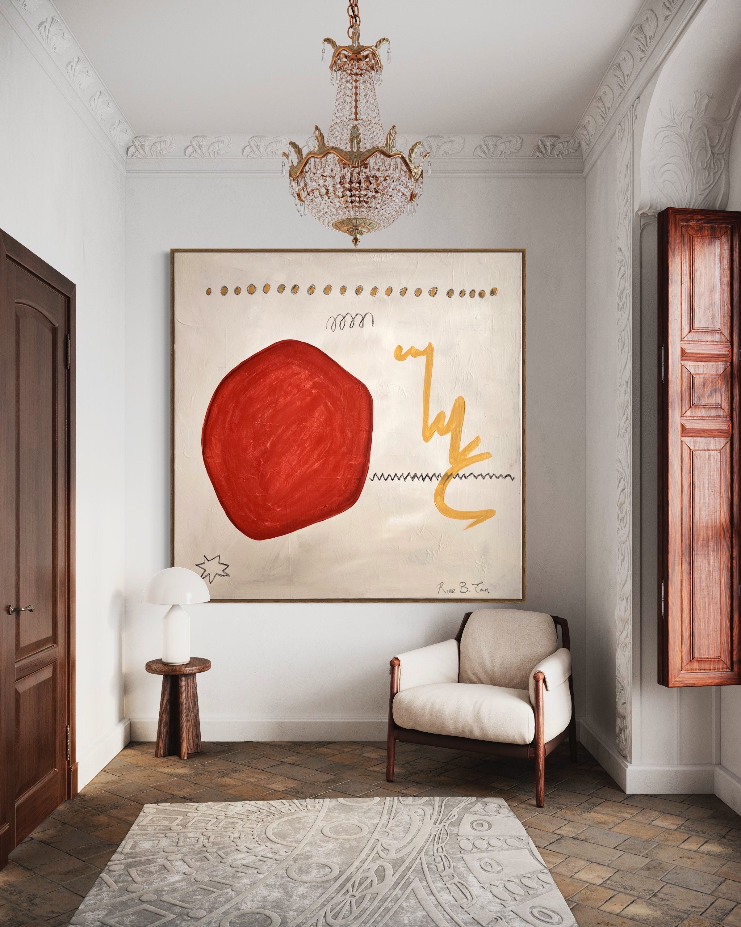 Extra large original abstract painting on canvas,Minimalist Painting,Beige Wall Art,Red Painting,Contemporary Art,Textured canvas painting